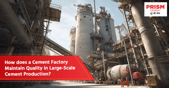 Cement factory with large-scale production units and workers ensuring quality control in cement manufacturing