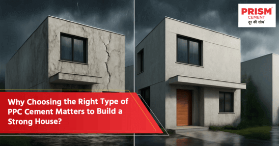 Comparison of cracked houses vs durable ones, showing why the right PPC cement is key for strong construction