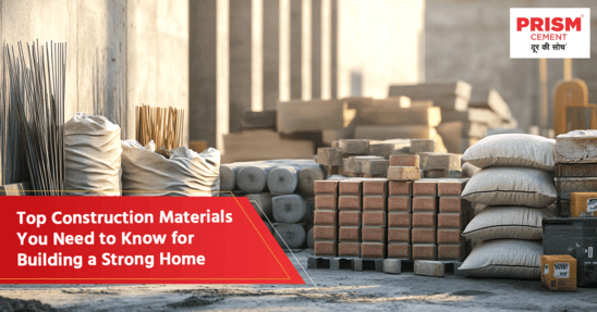 Construction materials like cement, bricks, steel rods, and sand for building a strong and durable home