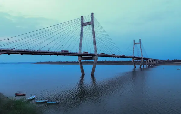 Cable-stayed bridge over the Ganga River in Prayagraj (Allahabad)
