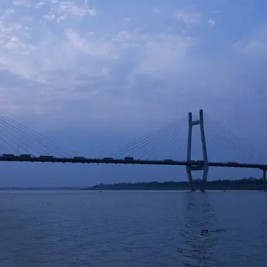 cable-stayed bridge over the River Ganges during evening