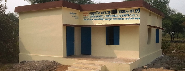 Newly constructed community hall under Panchayat development project in rural India