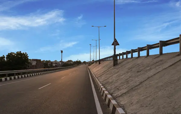 Smooth Indian highway flyover road with street lights