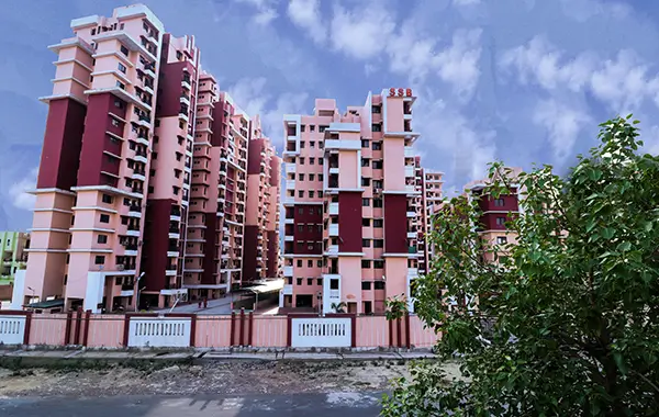 Modern residential apartment buildings with multi-storey flats