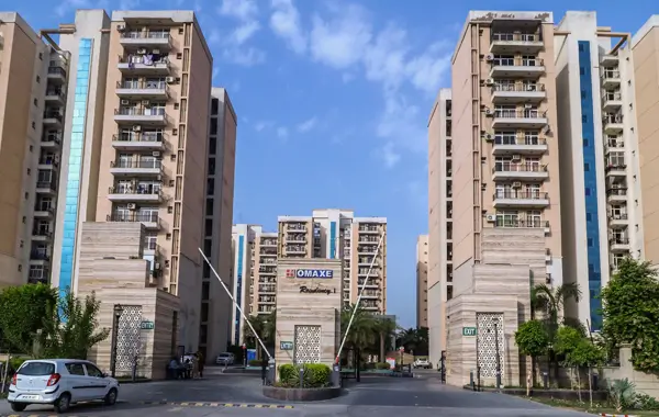Front view of Omaxe Residency modern apartment complex