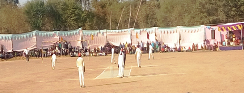 Players participating in a rural cricket tournament organized under Prism Cement