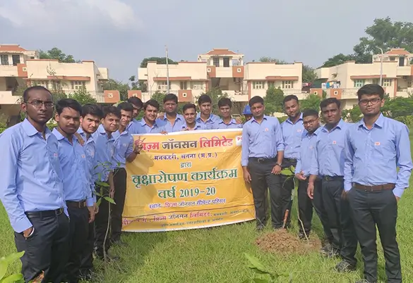 Prism Johnson employees participating in a tree plantation drive for the 2019–20 environmental initiative